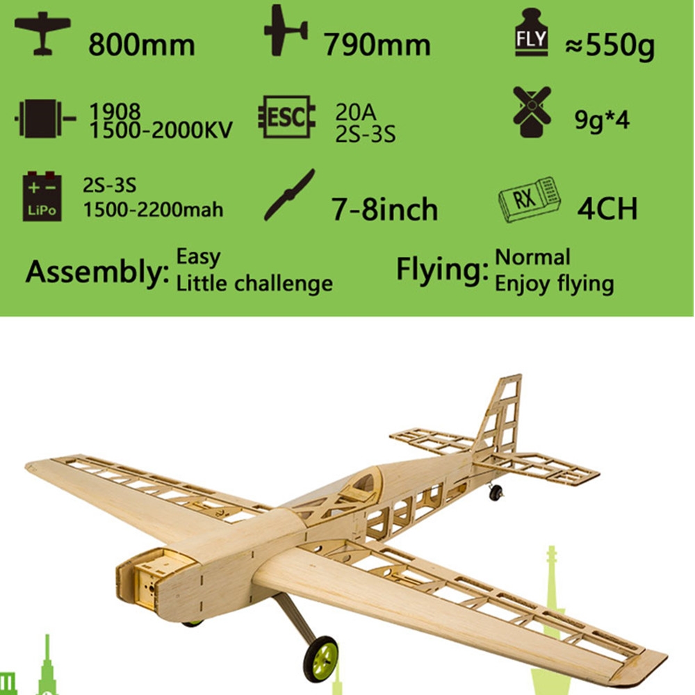 T10 800mm Wingspan Wood RC Airplane Kits Model Laser Cut Training Trainer