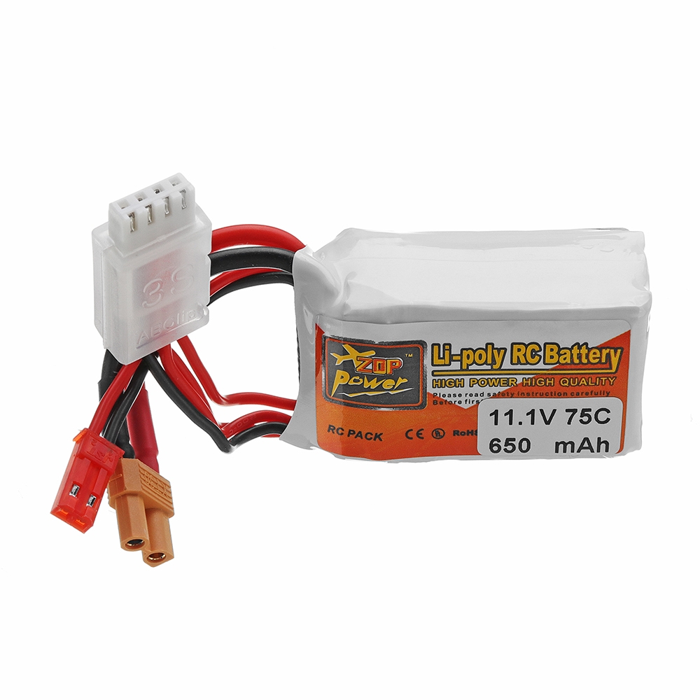 ZOP POWER 11.1V 650mAH 75C 3S Lipo Battery With JST/XT30 Plug For RC Racing Racer
