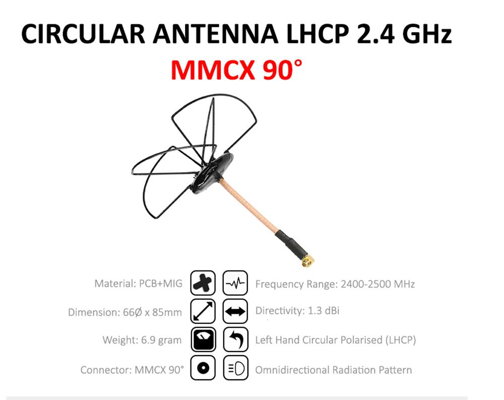 FuriousFPV 2.4GHz 1.3dBi RHCP/LHCP Circular FPV Antenna MMCX 90 for FPV Racing RC Drone