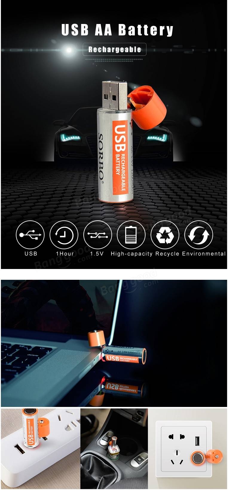4PCS SORBO 1.5V AA 1200mA & AAA 400mA Lipo Battery Support USB Quick Charging