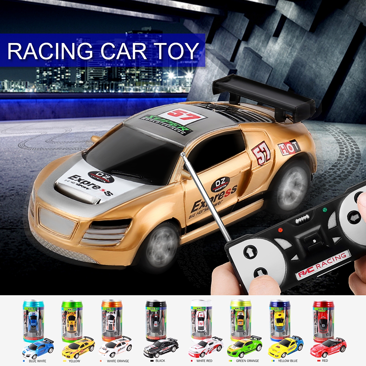 1PC 1/58 Electric Mini Coke Rc Car W/ LED Light Radio Remote Control Micro Racing Toy Random Color