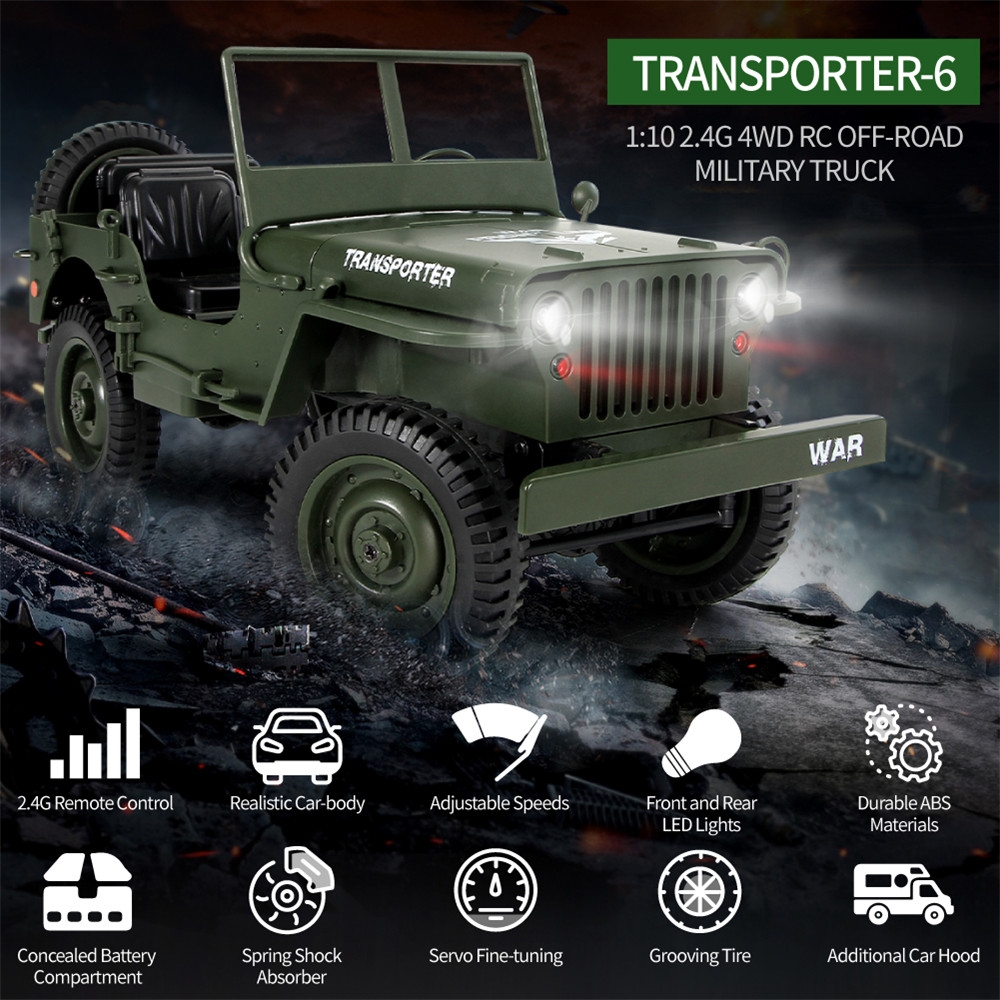 JJRC Q65 2.4G 1/10 Jedi Proportional Control Crawler Military Truck RC Car With Canopy LED Light