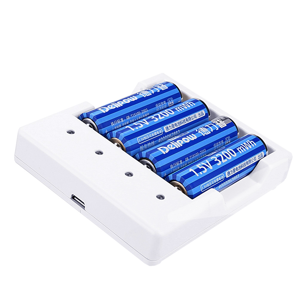 Delipow 4 Slots DC4.3V 1.5A Battery Charger with 4Pcs Rechargeable 1.5V AA Lipo Battery
