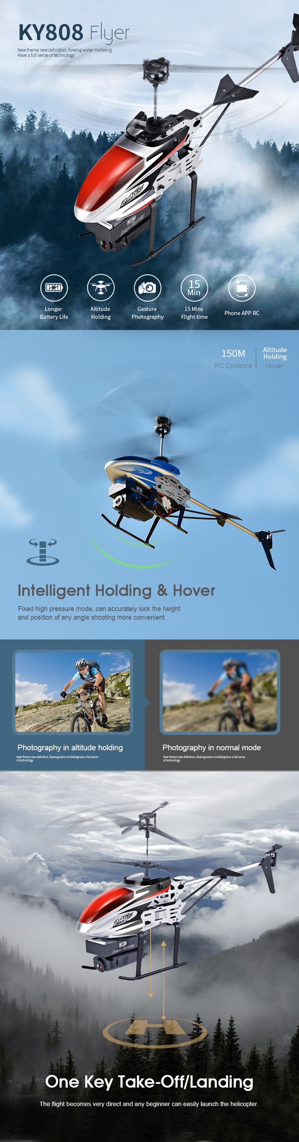 KY808 KY808W 2.4G 4CH 6 Aixs Hover Altitude Hold Wifi APP Control RC Helicopter With HD Camera