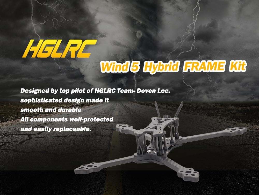 HGLRC Wind 5 Hybrid 5 Inch 233mm Wheelbase 6mm Arm Carbon Fiber FPV Racing Frame Kit 98.4g