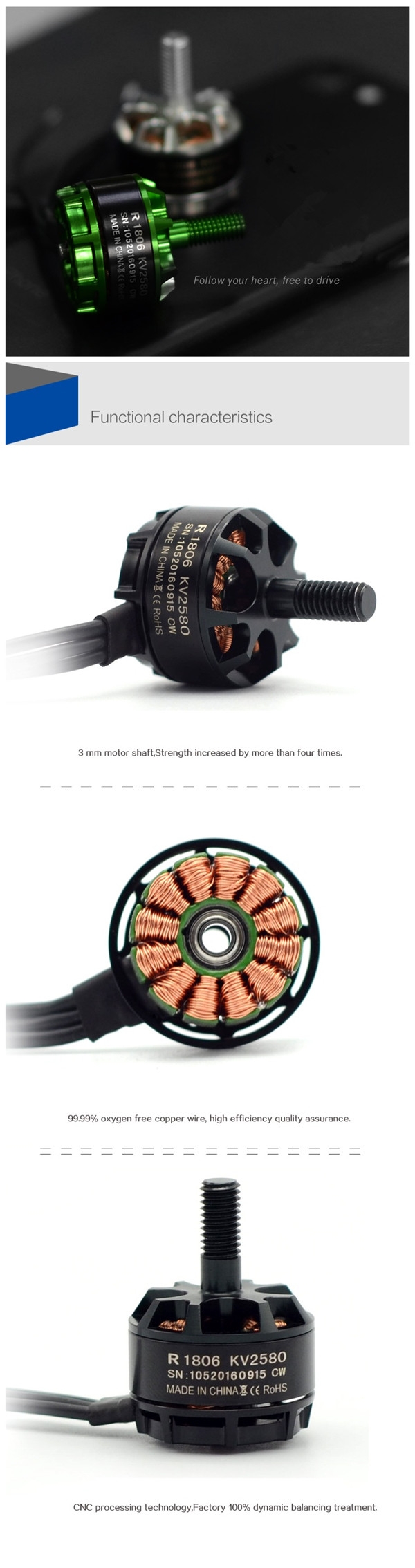 Sunnysky R1806 2580KV 2-4S Outrunner Brushless Motor for FPV Racer