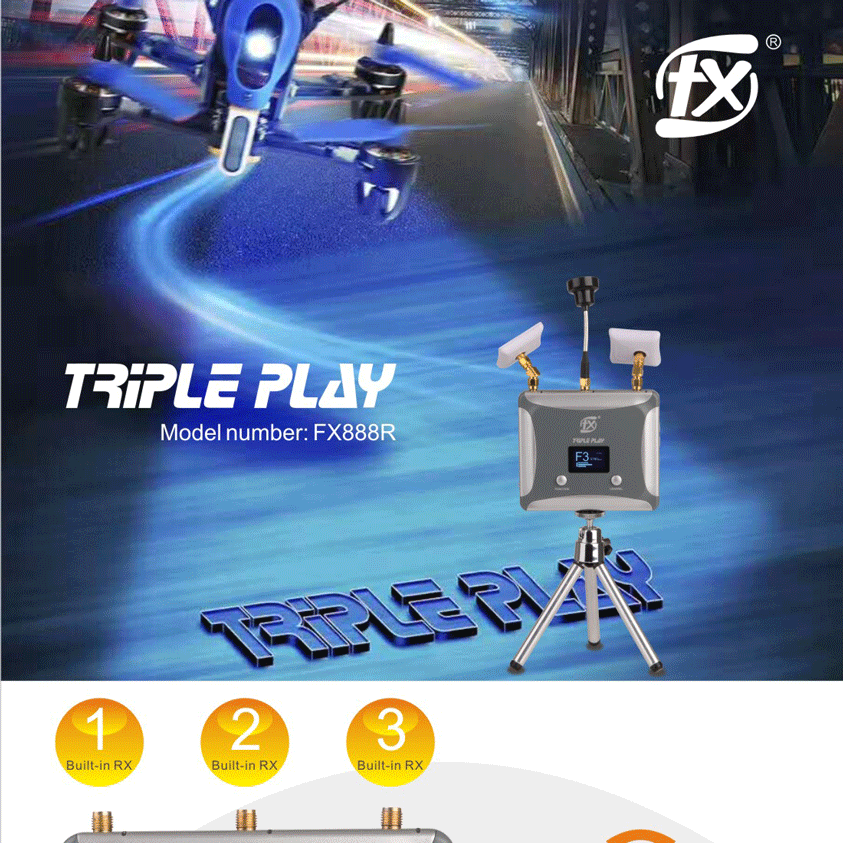 FXT FX888R 5.8G 6 Bands 48CH Raceband Triversity Receiver Built-in 128*64 OLED for RC Drone