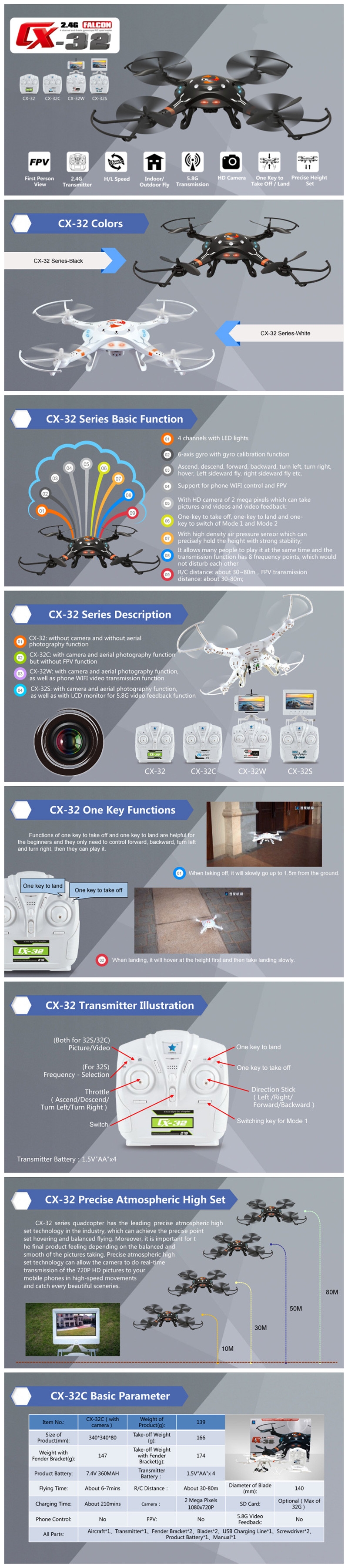 Cheerson CX-32C CX32C 2.0MP HD Camera 2.4G 4CH 6-Axis With High Hold Mode RC Quadcopter RTF