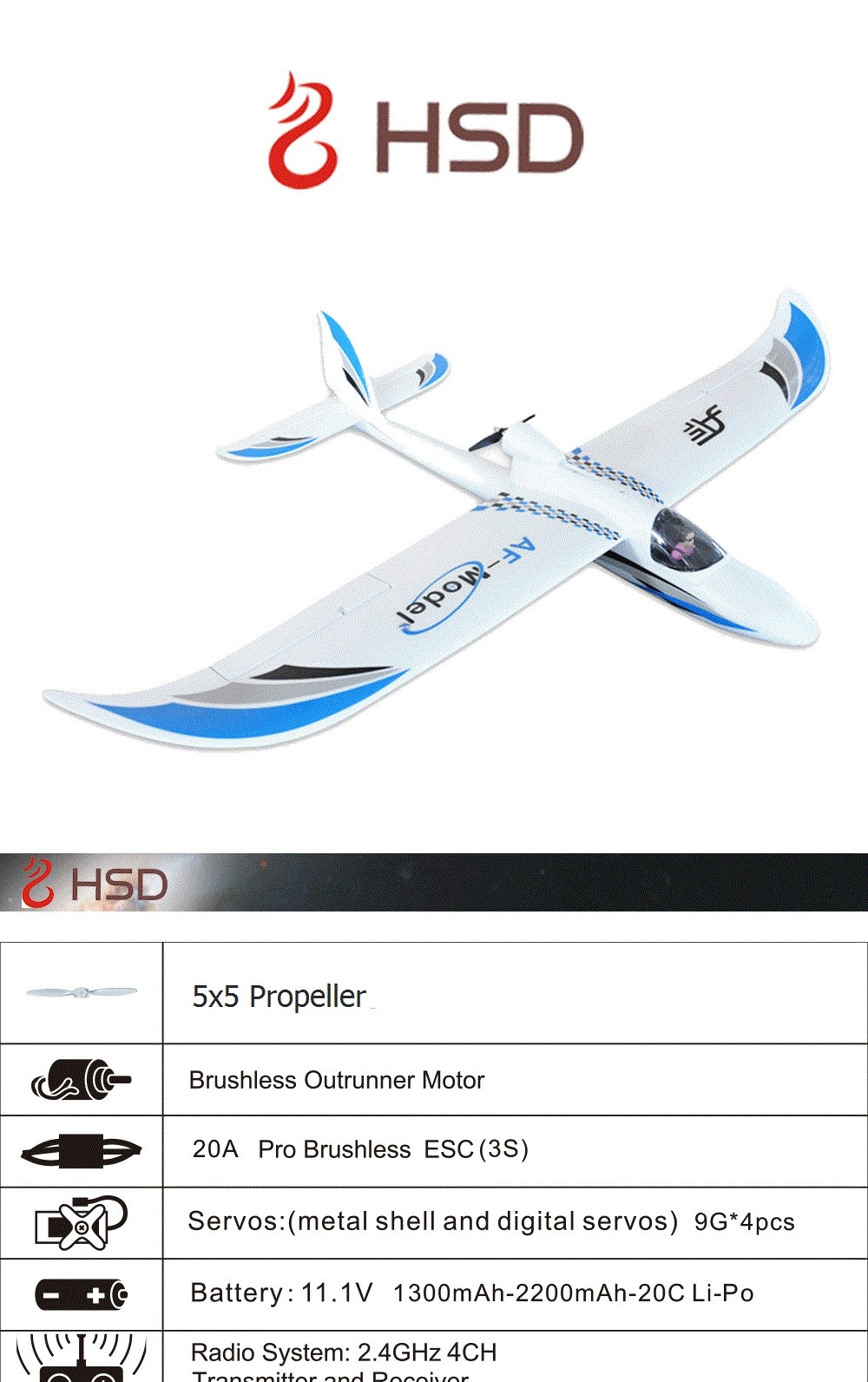 HSD AF Model AF-001 Sky Surfer 1400mm Wingspan EPO Glider RC Airplane PNP