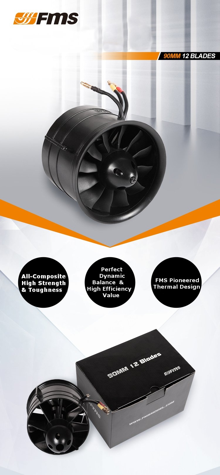 FMS 90mm 12 Blades Ducted Fan EDF With 3546 KV1900 Brushless Motor 
