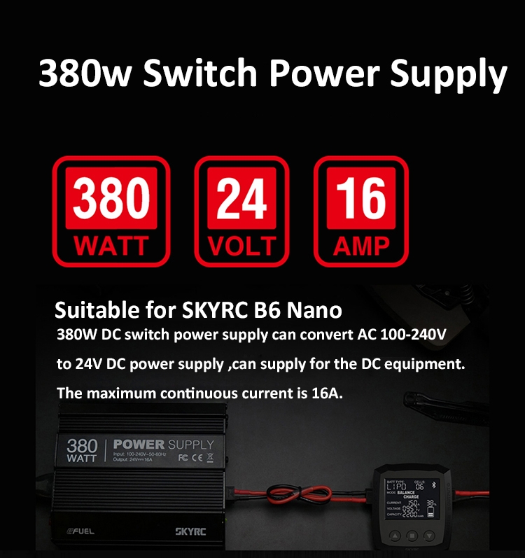 SKYRC EFUEL 380W 24V 16A DC Power Supply Adapter for SKYRC B6 Nano ISDT Q6 Plus Charger