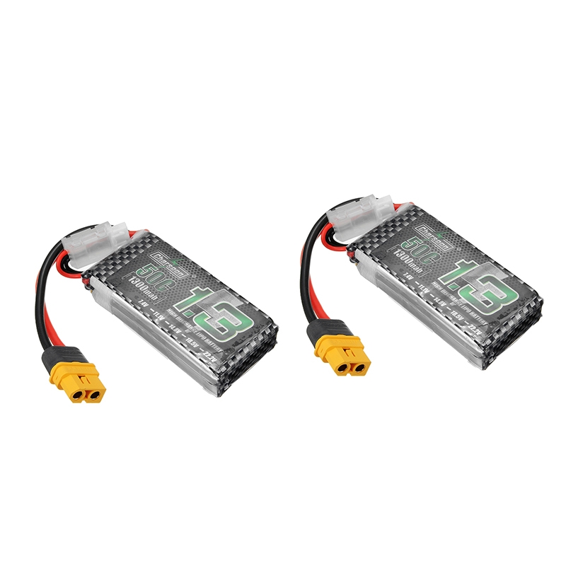 2Pcs Charsoon 7.4V 1300mAh 2S 50C Lipo Battery XT60 Plug