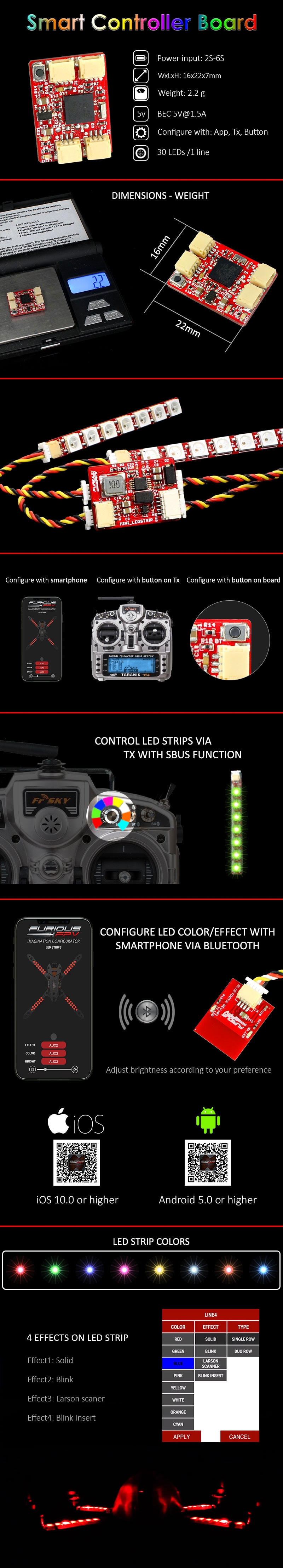 FuriousFPV LED Strip Smart Controller Board FPV-LSCB For RC Drone