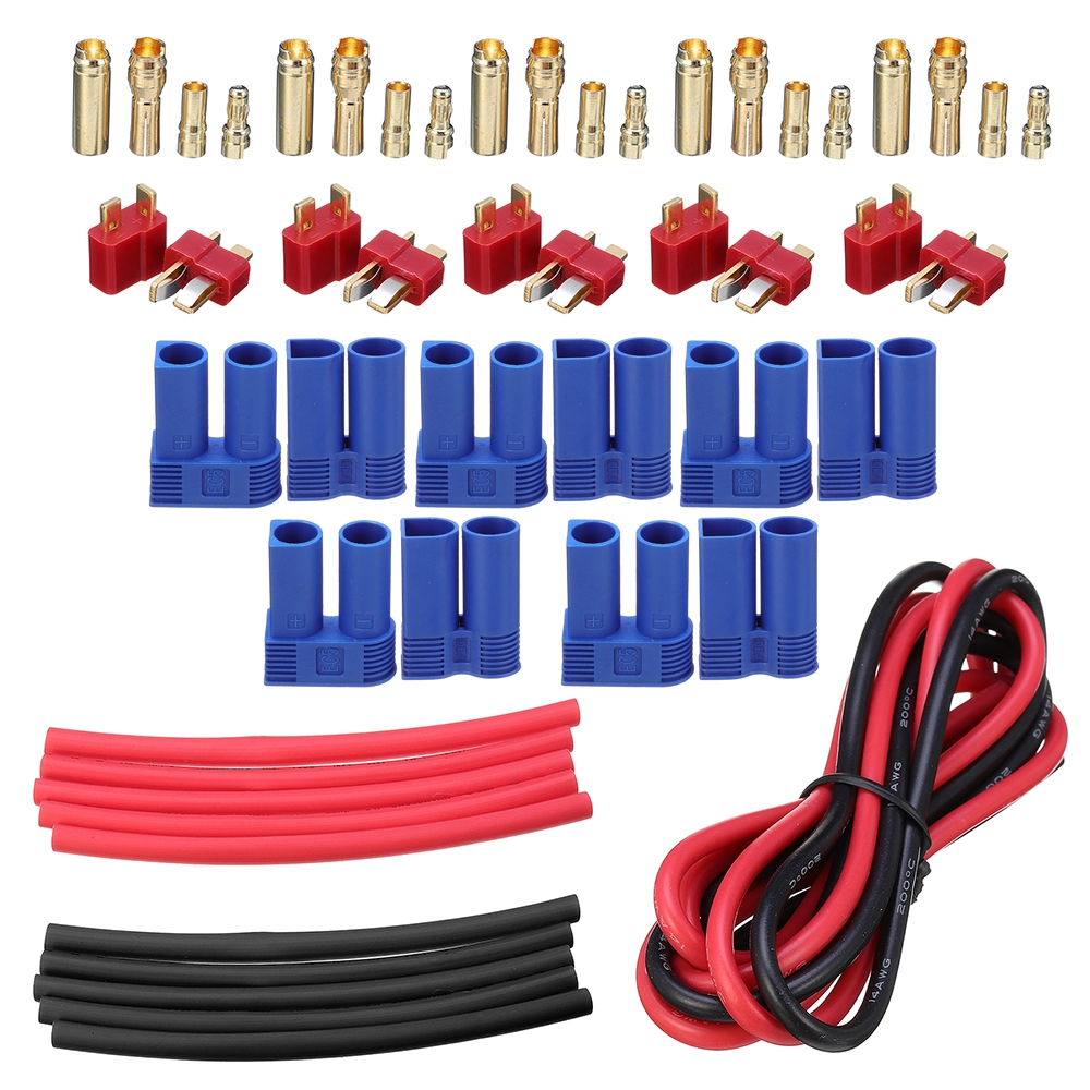 20Pcs URUAV T Plug EC3 Female Male Plug Adapter Connector Kit with 14 AWG Wire Heat Shrink Tube
