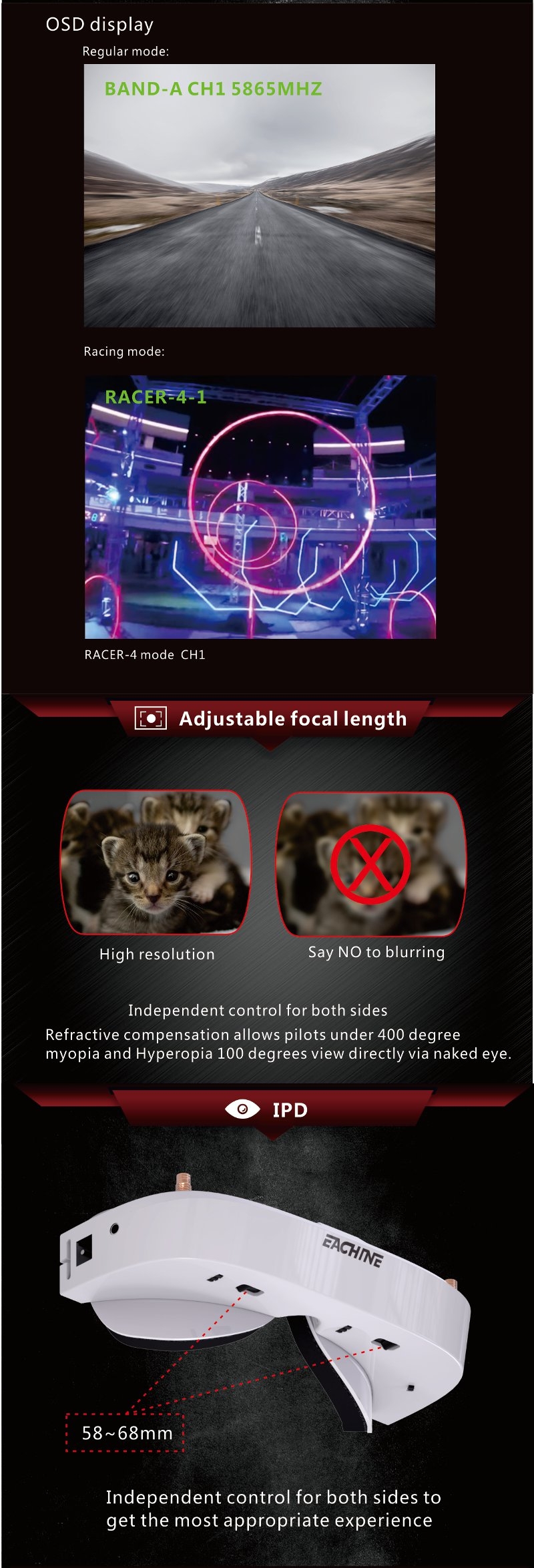 White Eachine EV100 720*540 5.8G 72CH FPV Goggles With Dual Antennas Fan 7.4V 1000mAh Battery