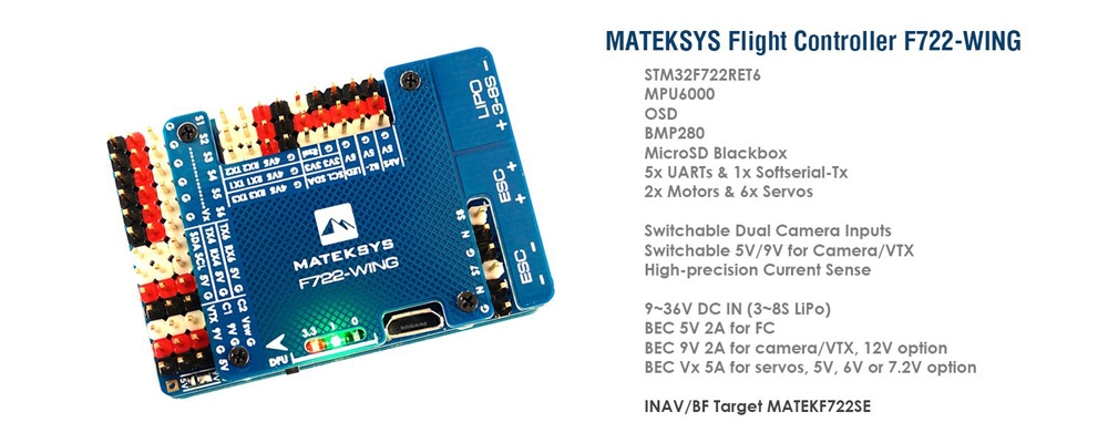 Matek Systems F722-WING STM32F722RET6 Flight Controller Built-in OSD for RC Airplane Fixed Wing