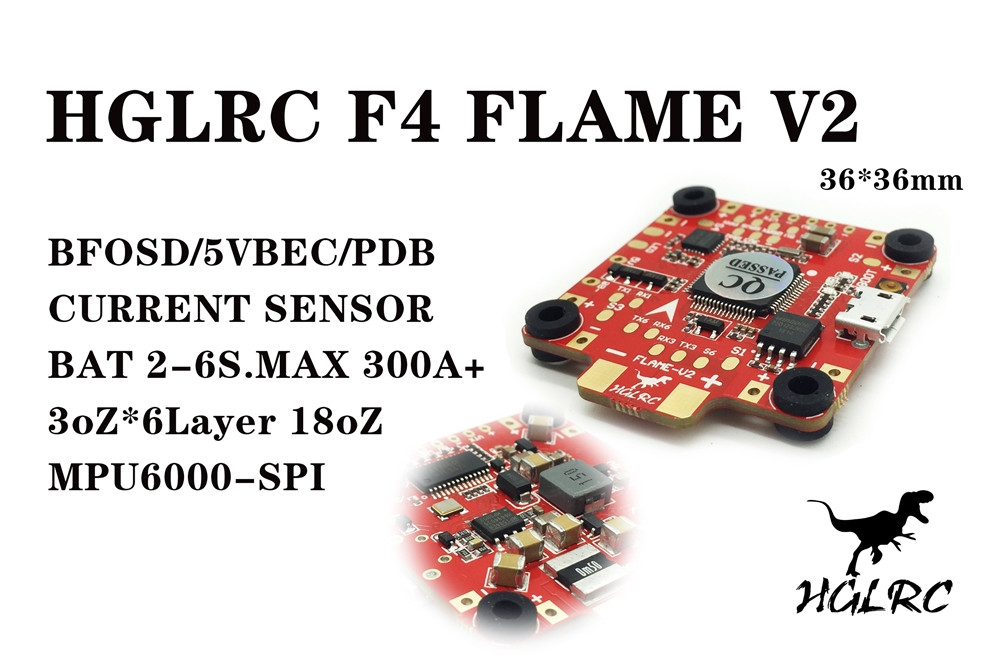 HGLRC 30.5x30.5mm F4 FLAME V2 Flight Controller+4 PCS Forward FD50A 2-6S Blheli_32 ESC for RC Drone