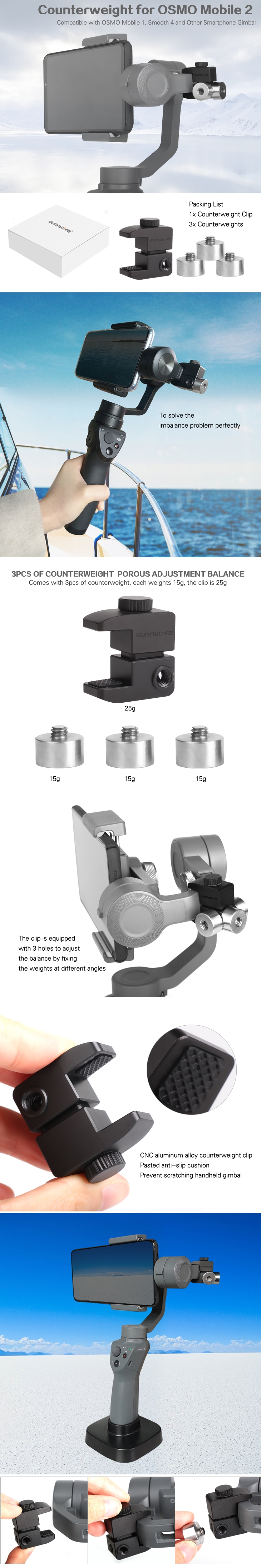 Balance Counterweight Clip for DJI OSMO Mobile 1/Mobile 2/Zhiyun Smooth 4/Smooth Q/Vimble 2 Handheld Gimbal Stabilizer