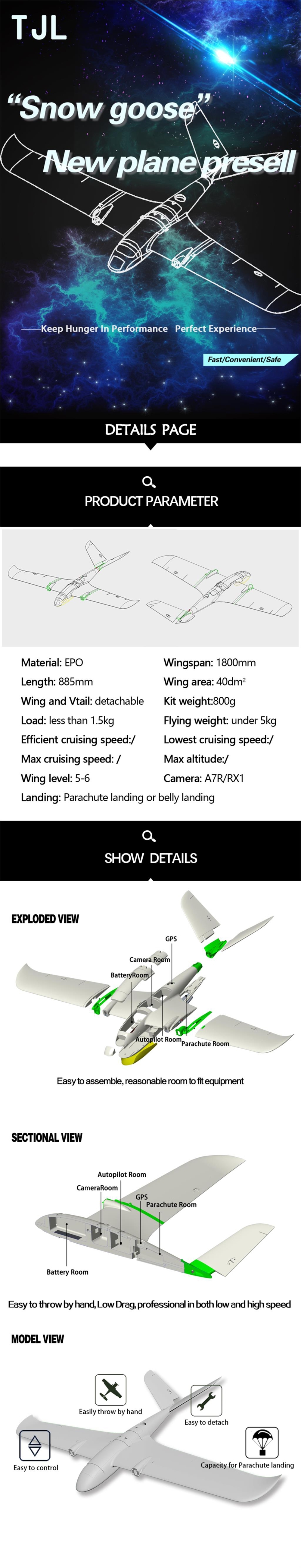 X-UAV TJL Mini Goose 1800mm Wingspan EPO Fixed Wings FPV RC Airplane Kit/PNP
