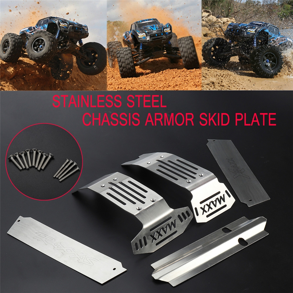 1 Set Stainless Steel Chassis Protector Guard Armor Front & Rear Skid Plate for Traxxas 1/5 X-Maxx