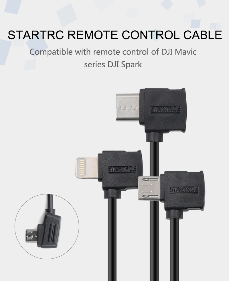 STARTRC 10cm Remote Control Cable Lightning/ Micro/Type-C for DJI Mavic Air/ Mavic Pro/ DJI Spark