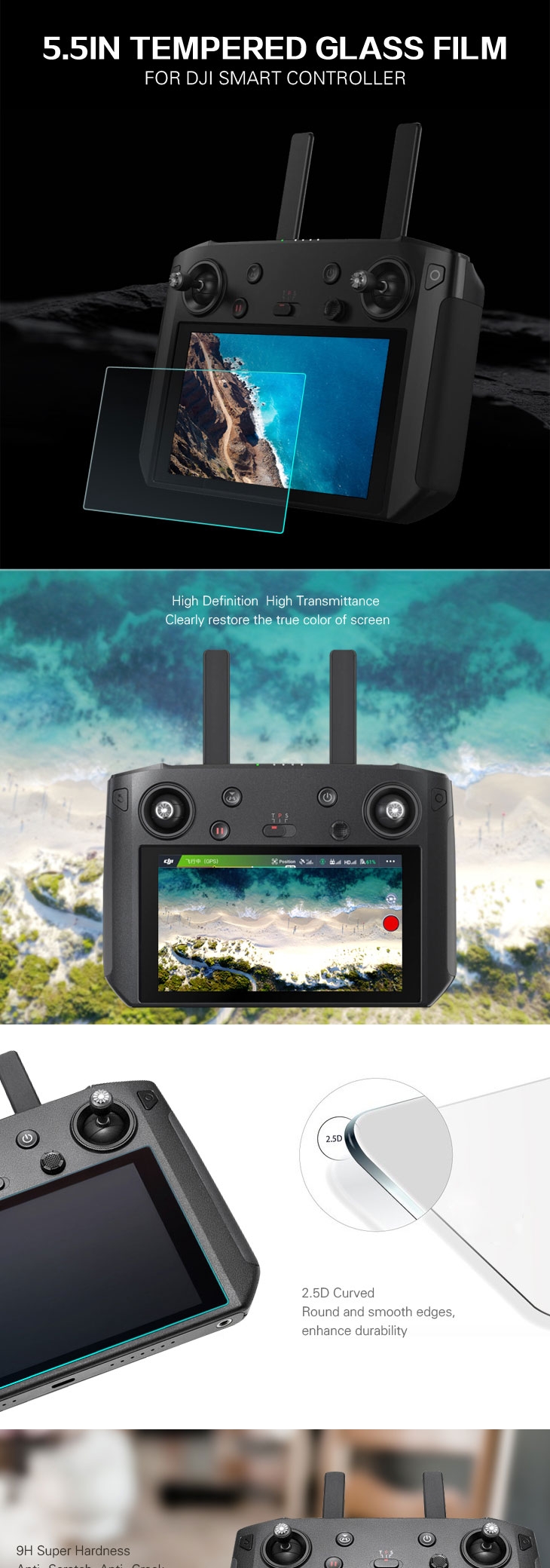 Sunnylife 5.5in Screen Tempered Glass Protective Film for DJI MAVIC 2 Smart Remote Controller