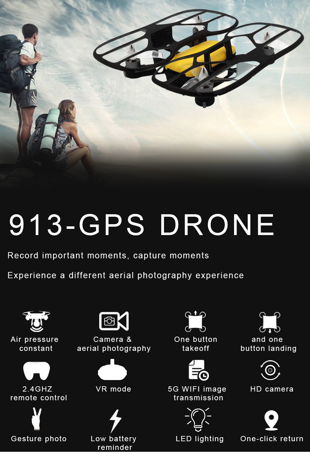 FUNSKY 913 GPS 5G WiFi FPV with 1080P HD Camera Altitude Hold Mode Brushless RC Drone Quadcopter RTF