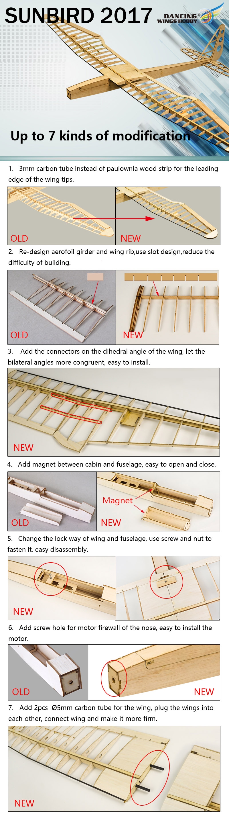 Upgraded Sunbird V2.0 1600mm Wingspan Balsa Wood RC Airplane Glider KIT