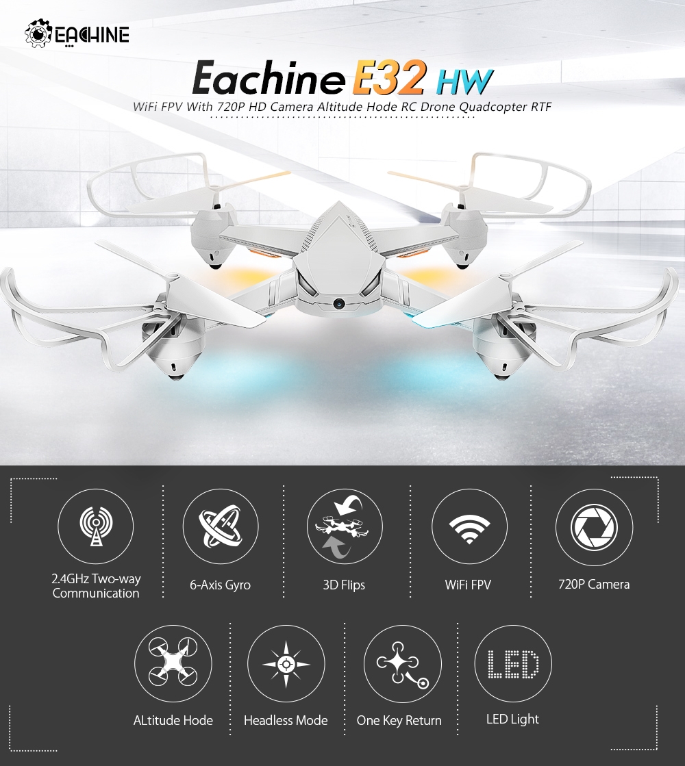 Eachine E32HW WiFi FPV With 720P HD Camera Altitude Hold RC Drone Quadcopter RTF