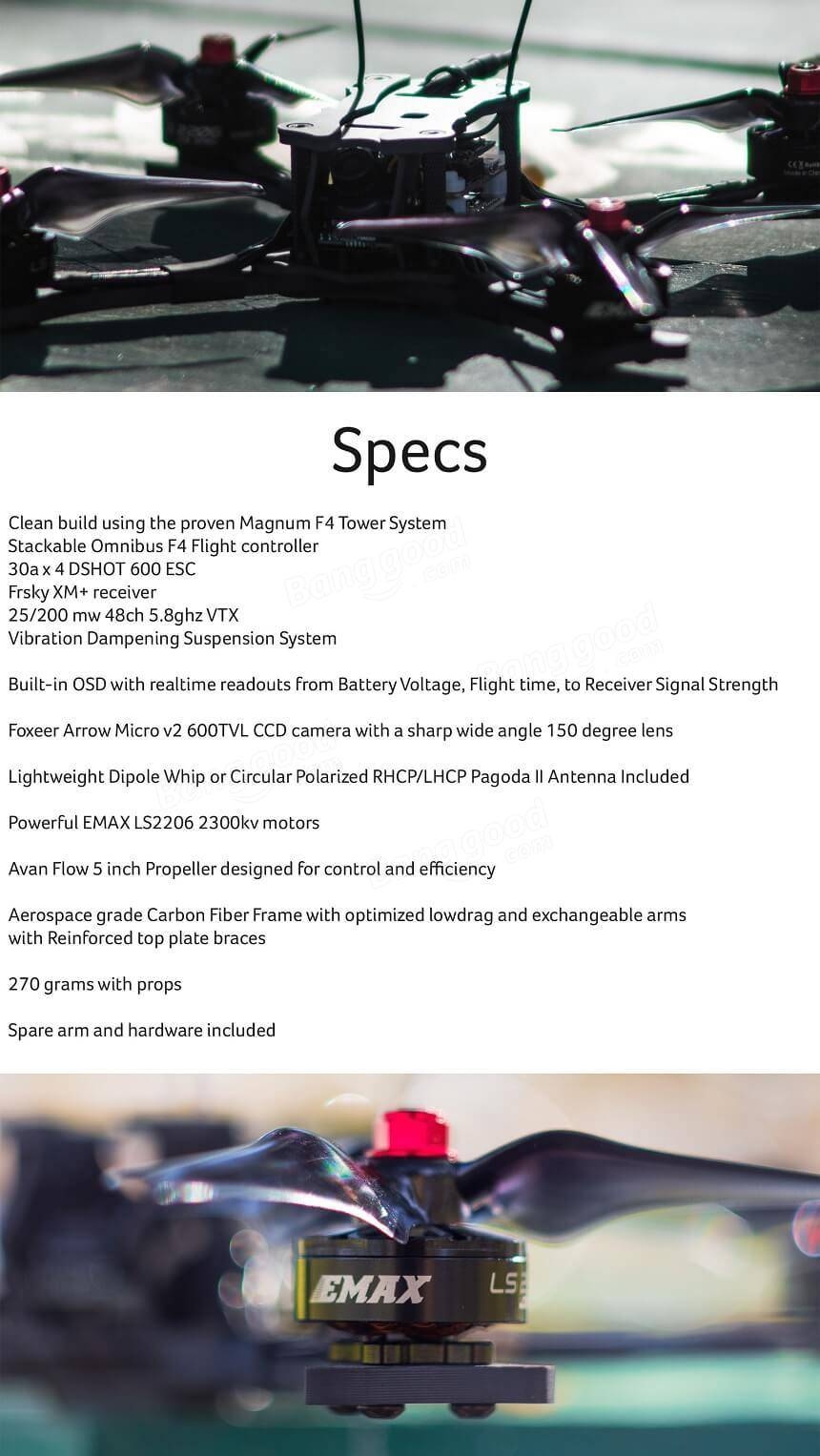 Emax HAWK 5 FPV Racing Drone F4 OSD BLHeli_S 30A FrSky XM+ RX Foxeer Arrow Micro V2 600TVL BNF